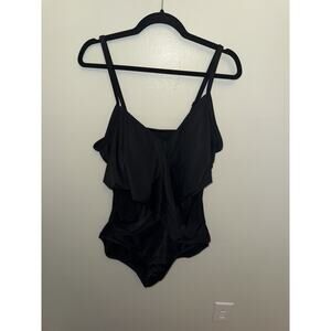 Miracle Brands Swimsuit 2X One Piece Black Slimming Tummy Control Mesh Wrap 20W